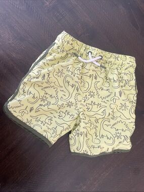 Cat & Jack Yellow Dinosaur Swim Shorts with Olive Trim